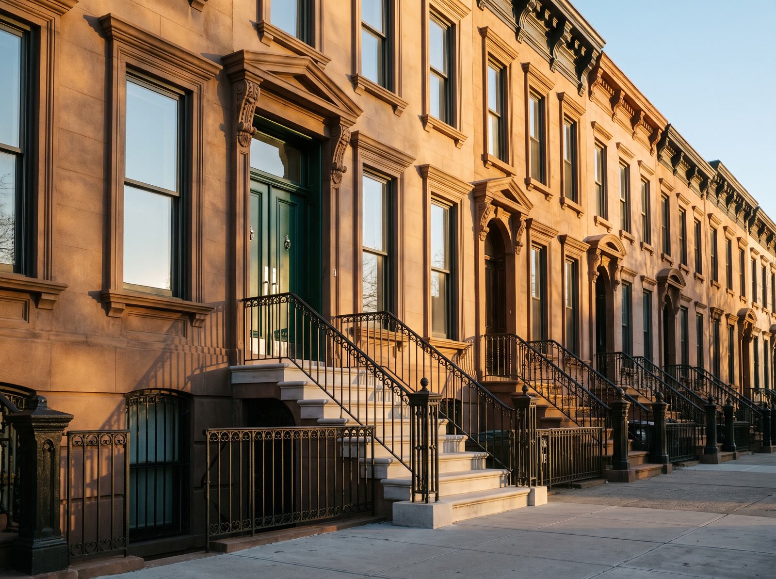 A quiet New York building facade in morning light