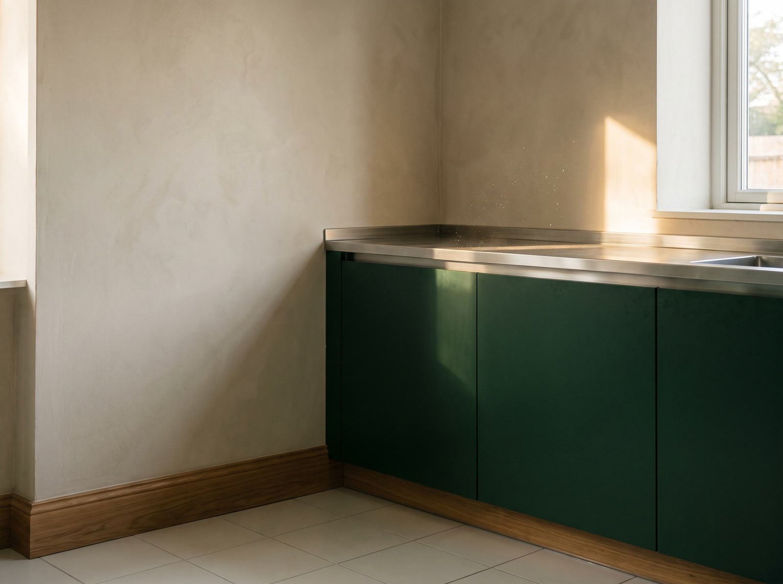 A clean, quiet apartment kitchen in morning light